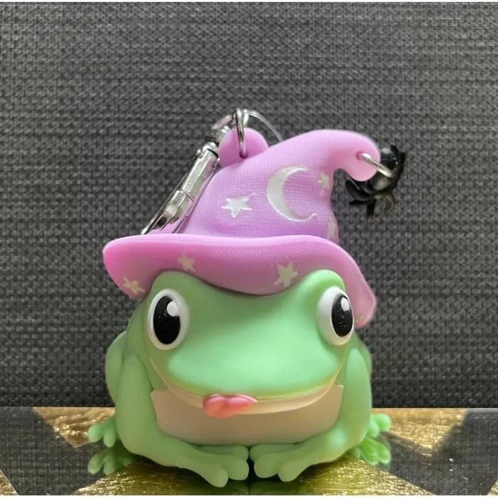 Magical Frog With Purple Witch Hat Sanitizer Holder Green Frog Reptile